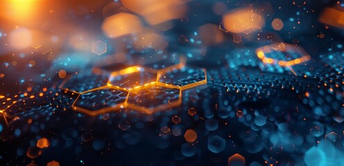 Fototapeta premium Closeup of Glowing Orange and Blue Hexagon Pattern