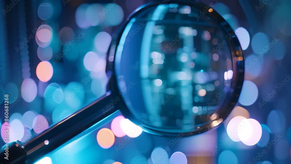 Poster detailed view of a magnifying glass capturing its structure and lens, conducting regular data protec