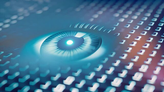 Close up view of a blue eye displayed on a computer screen, highlighting digital eye tracking technology, Conducting regular data protection audits to ensure compliance