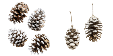 collection of snowy pinecone ornaments for a natural touch isolated on transparent background