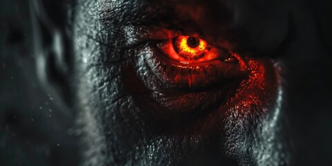 A detailed view of an eye with a bright red light illuminating the iris, suitable for medical or scientific illustrations