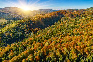 Drone view of the mountains on a sunny day
