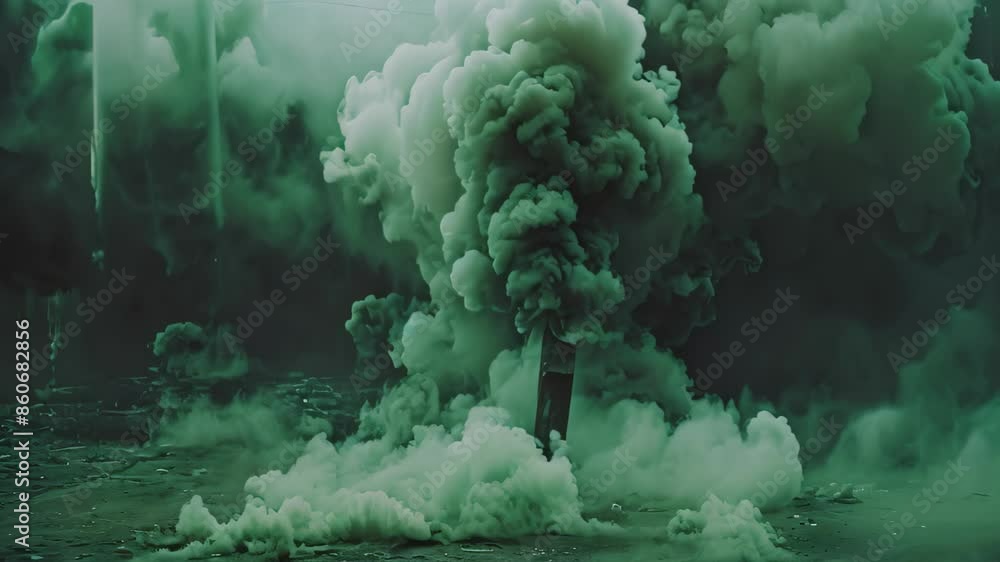 Aufkleber smoke billowing out from a industrial pipe emerging in the middle of the ocean, construct a visual n