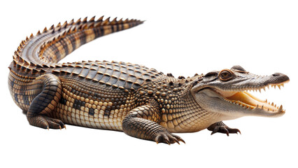 Fototapeta premium A large crocodile with its mouth open on a transparent background