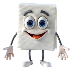 3D napkin funny cartoon character with eyes on transparent background illustration