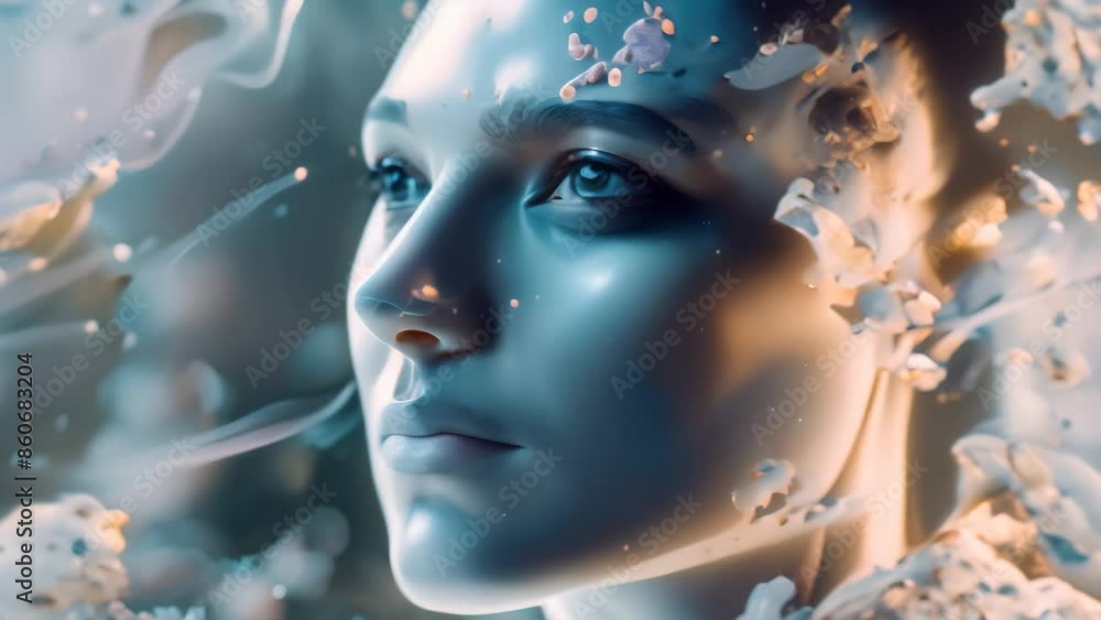 Poster a womans head emitting a large amount of fire, construct a visual representation of a biotech-enhanc