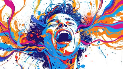 A man screams in agony as his head explodes into a spray of colorful paint.