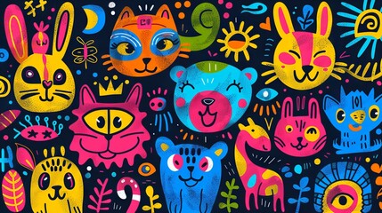 A pattern with cute hand-drawn animals. A great choice for fabric, wallpaper, and wrapping paper.