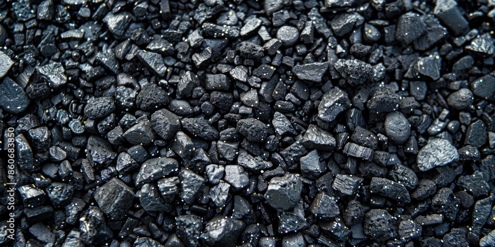 Poster a close-up of a pile of black rocks with varied shapes and textures