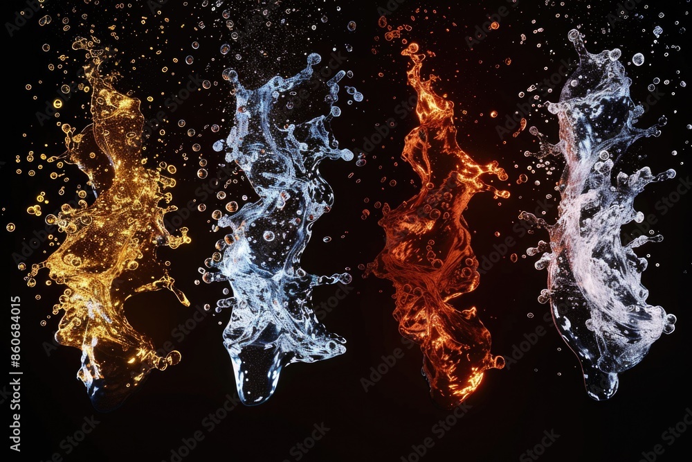 Poster a combination of four colors representing the elements of fire and water