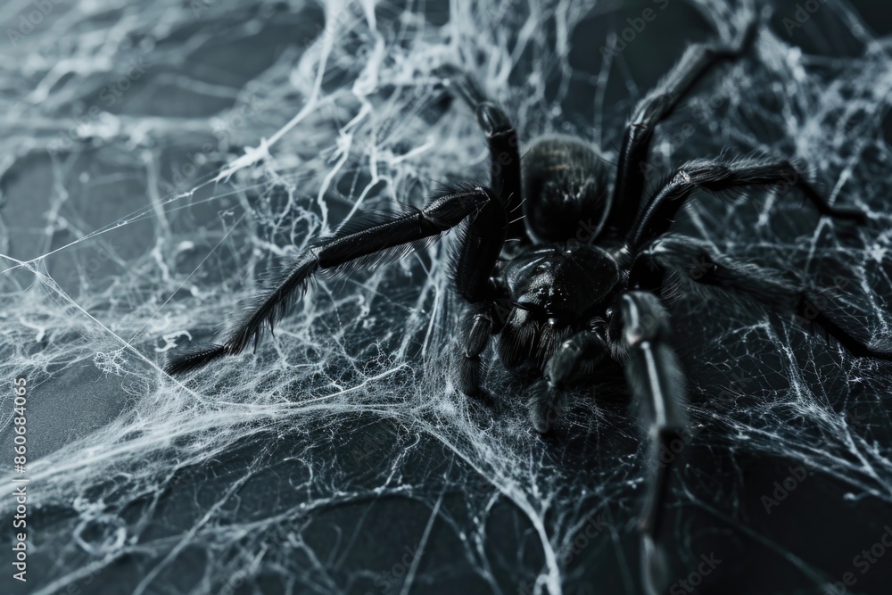 Poster a spider sits on its intricate web, showcasing its mastery over its domain