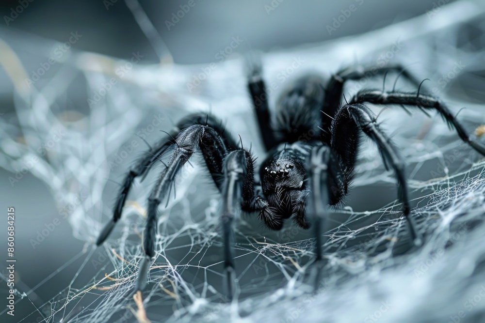 Poster close-up shot of a spider sitting on its web