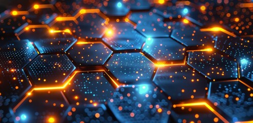 Closeup of Glowing Orange and Blue Hexagon Pattern