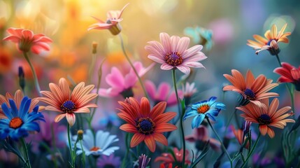 Fototapeta premium Colorful flowers blooming in a summer garden
