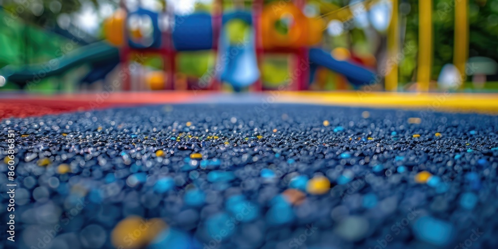 Poster A playground with a slide in the background, suitable for use in children's educational or recreational settings