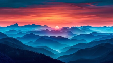 Sunset over mountains in california