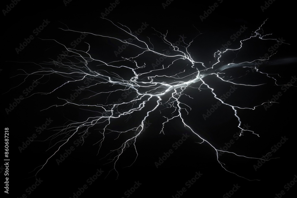 Poster a striking image of a lightning bolt in monochrome, perfect for use in news or weather reports