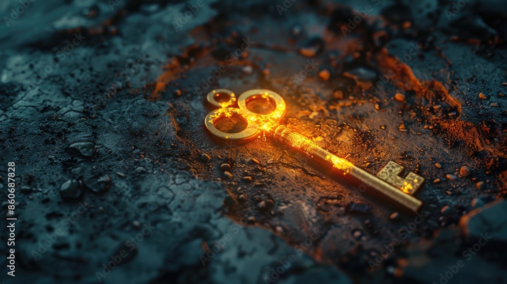 Poster A golden key rests on top of a rock, perfect for adding texture to your design