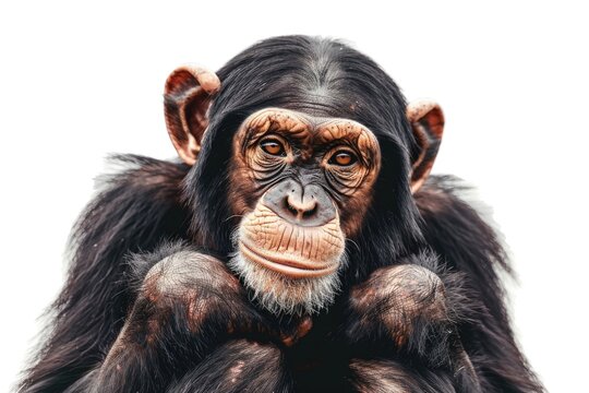 A close-up shot of a monkey's face on a white background