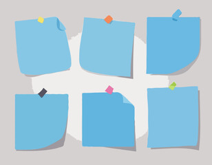 Blue vector post note set. Post-it collection