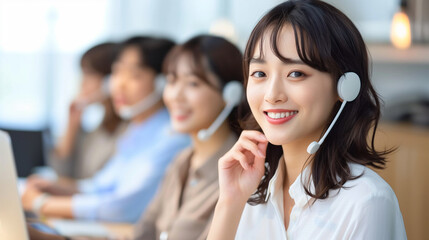 コールセンターの笑顔の女性