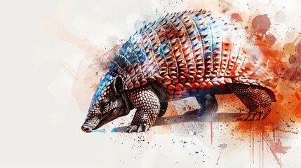 Watercolor illustration of an armadillo on a white background