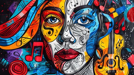Fototapeta premium Colorful abstract portrait of a woman with a violin.