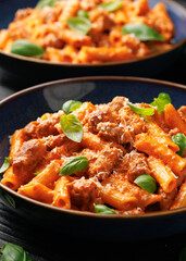 Homemade sausage and fennel pasta with cream tomato sauce