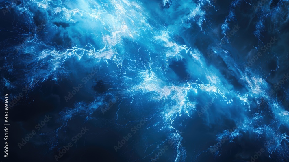 Poster a dramatic scene of a lightning storm with flashes of light illuminating the dark clouds
