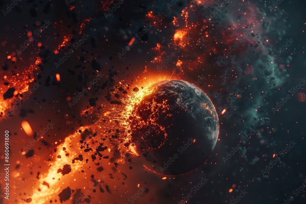 Poster a massive star exploding in a celestial body, with shockwaves and debris filling the surrounding spa