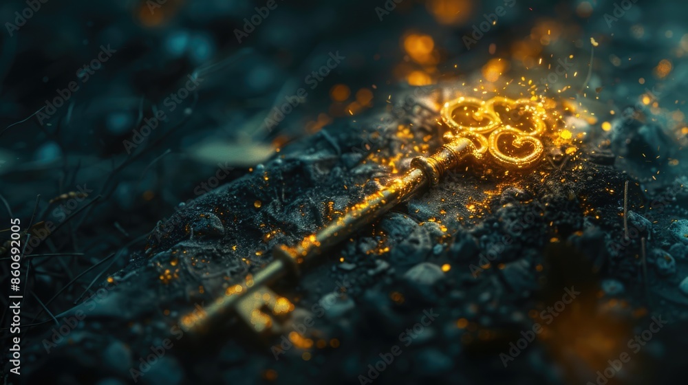 Poster a golden key with a glowing number, great for unlocking secrets or representing success