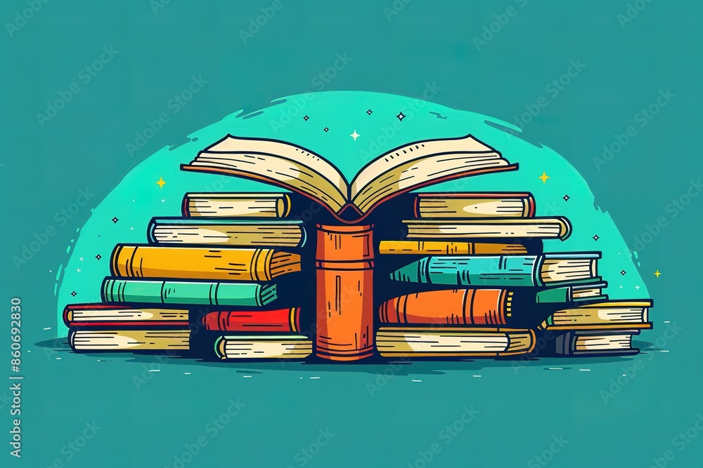Poster a stack of books with an open book on top