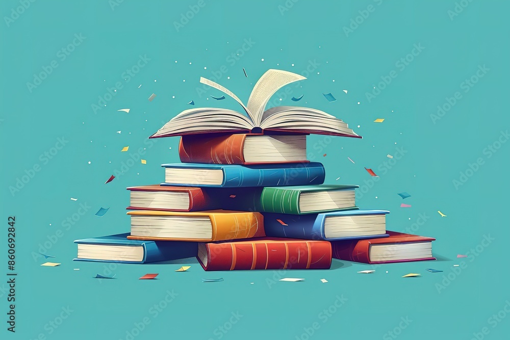 Aufkleber a stack of books with an open book on top