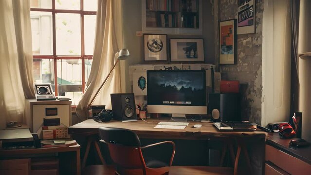 A modern desk featuring a computer monitor and keyboard setup for work or study, Cozy workspaces with personalized touches