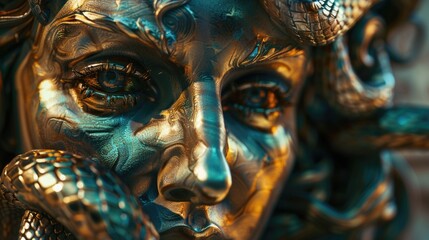 Fototapeta premium A detailed view of a female figurine's facial features