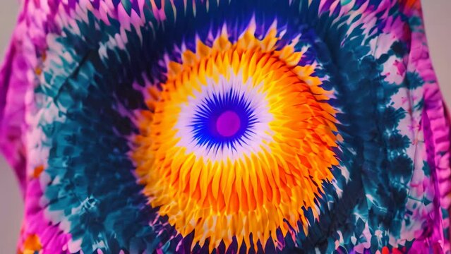 Tie-dyed picture featuring a bold yellow and blue circle design, Craft a bold and striking tie dye design using contrasting colors