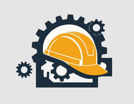 recommend clip art: Helmet and gear. Safety and protection, engineer. Construction, labor and engineering symbols. Workwear, helmet construction and cogwheel vector design and illustration
                    