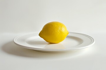Single Lemon on a White Plate in Natural Light