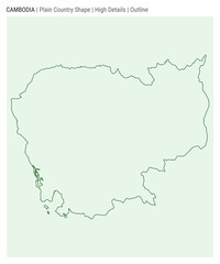 Cambodia plain country map. High details. Outline style. Shape of Cambodia. Vector illustration.