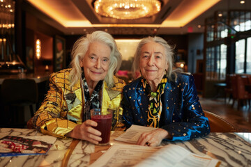 Fototapeta premium Portrait of a senior lesbian couple who run a successful boutique hotel.
