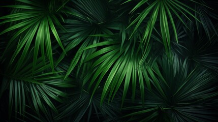 A striking close-up of palm leaves with an intriguing interplay of sharp light and shadow, highlighting the detailed textures and forms of these tropical plants.