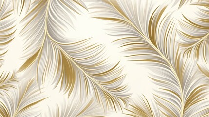 Elegant pattern made up of gold and grey feathers beautifully arranged on a light background, showcasing a seamless and sophisticated design with luxurious appeal.