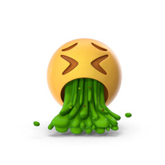 3d Vomiting emoji. Emoticon throwing up