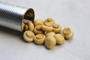 Champignon mushrooms in brine. Canned champignon mushrooms whole