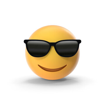 3d Emoji face is cool in sunglasses, Emoticon yellow glossy color