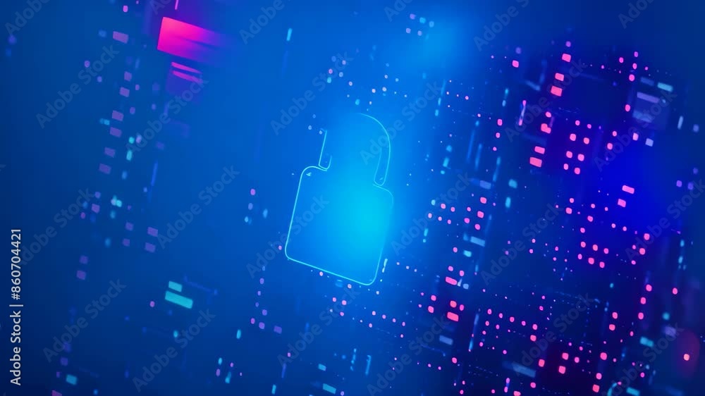 Poster lock symbol on a digital background representing security and encryption, create a visual interpreta