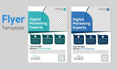 business flyer templat, green and blue color