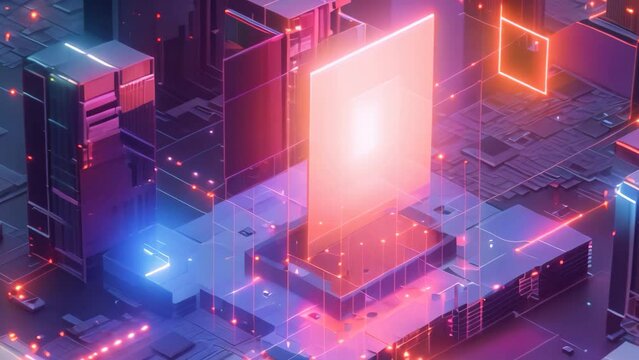 Abstract Cube Standing in Urban Environment, Create a visual representation of a firewall blocking potentially harmful data from entering a system
