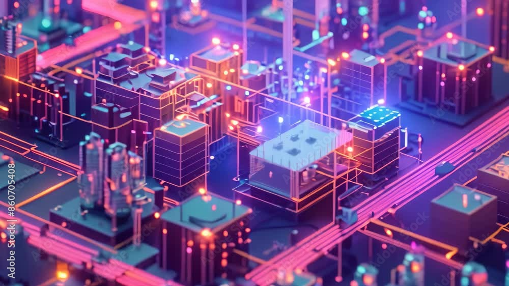 Poster a digital rendering of a bustling cityscape filled with tall buildings and urban architecture, creat