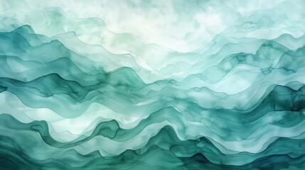 Obraz premium Abstract watercolor waves in mint and teal